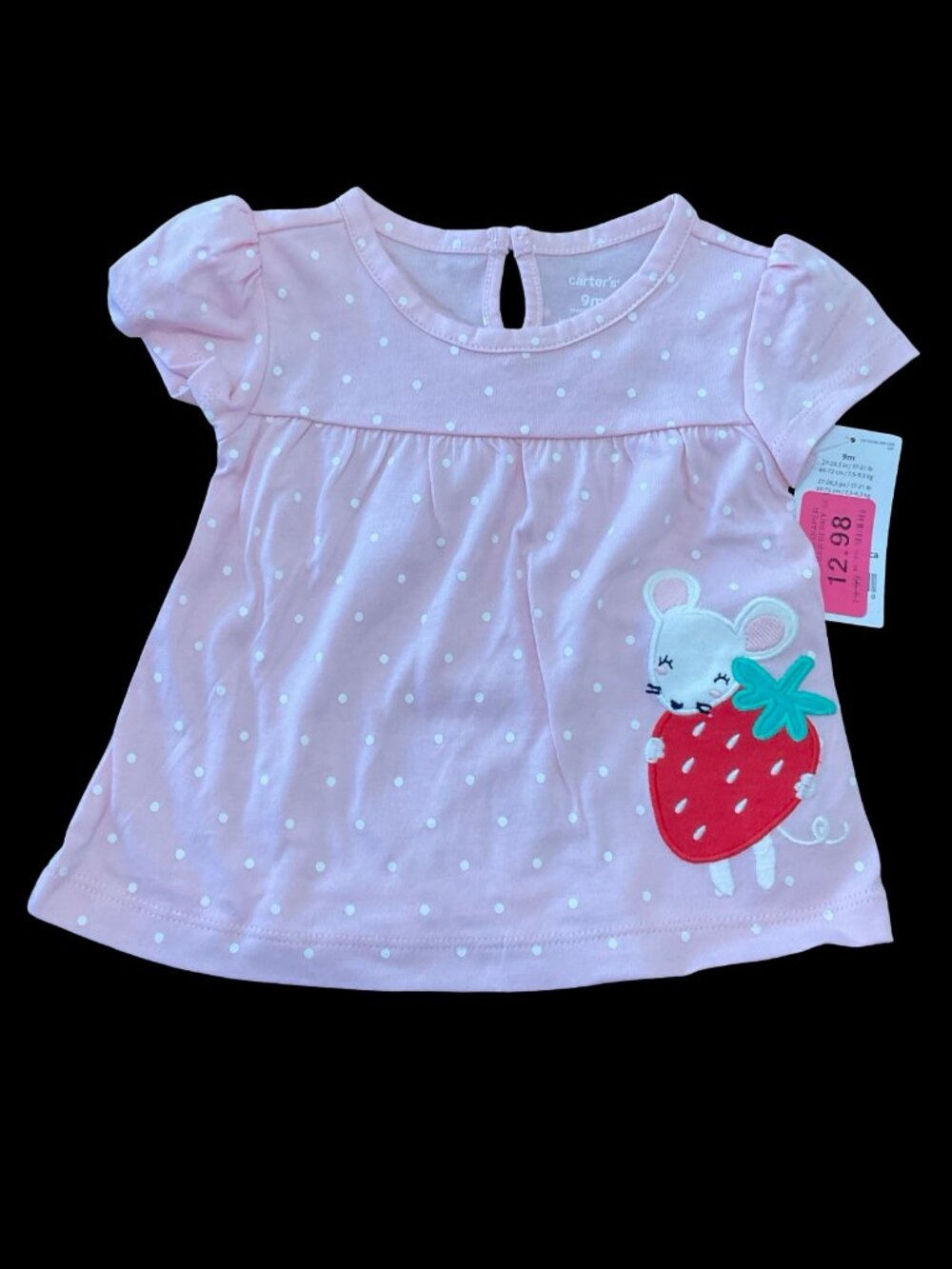 🌻10/$25    - Pink/White Polka Top Print Tee w/ Mouse Applique